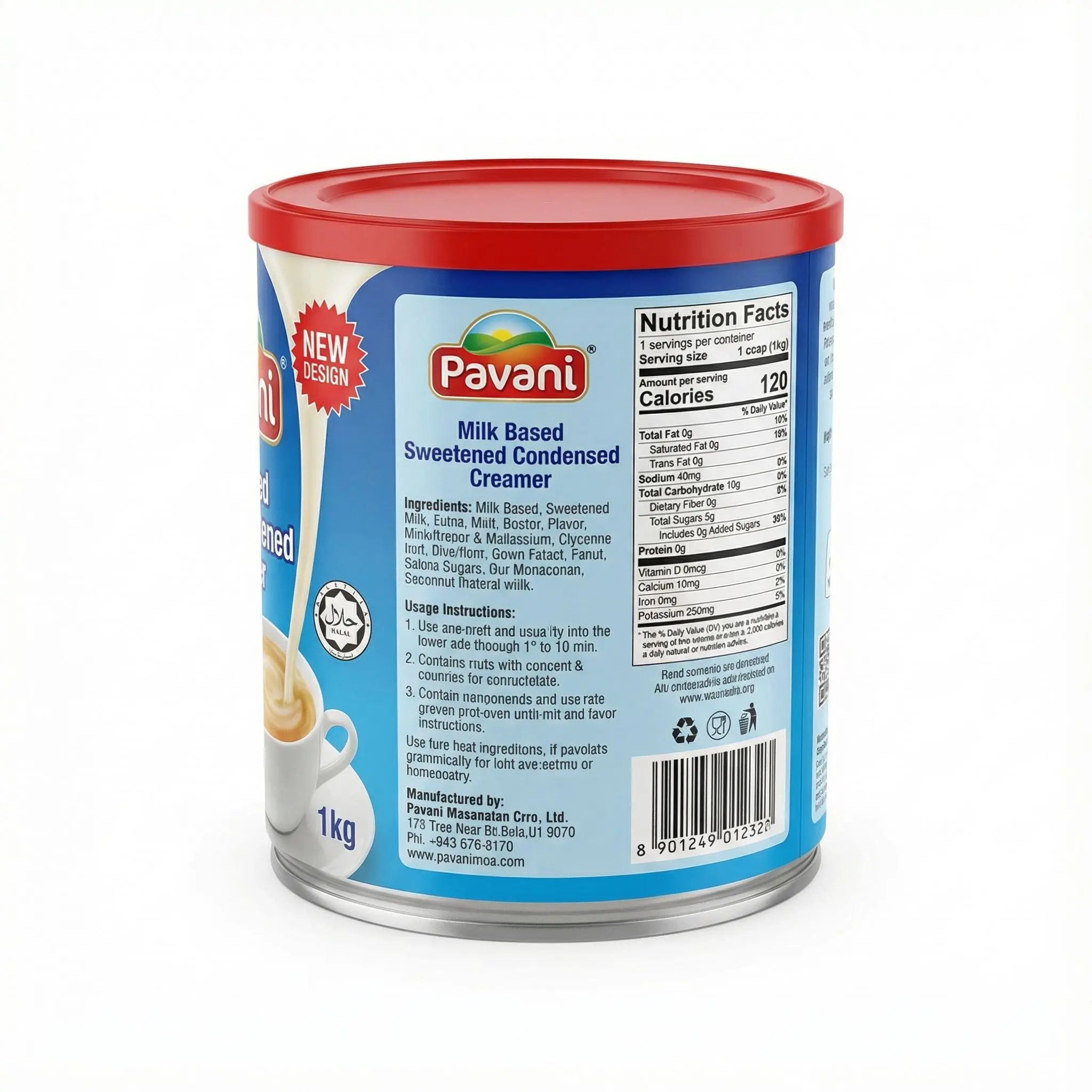 valeur nutritive lait concentre sucré pavani 1kg